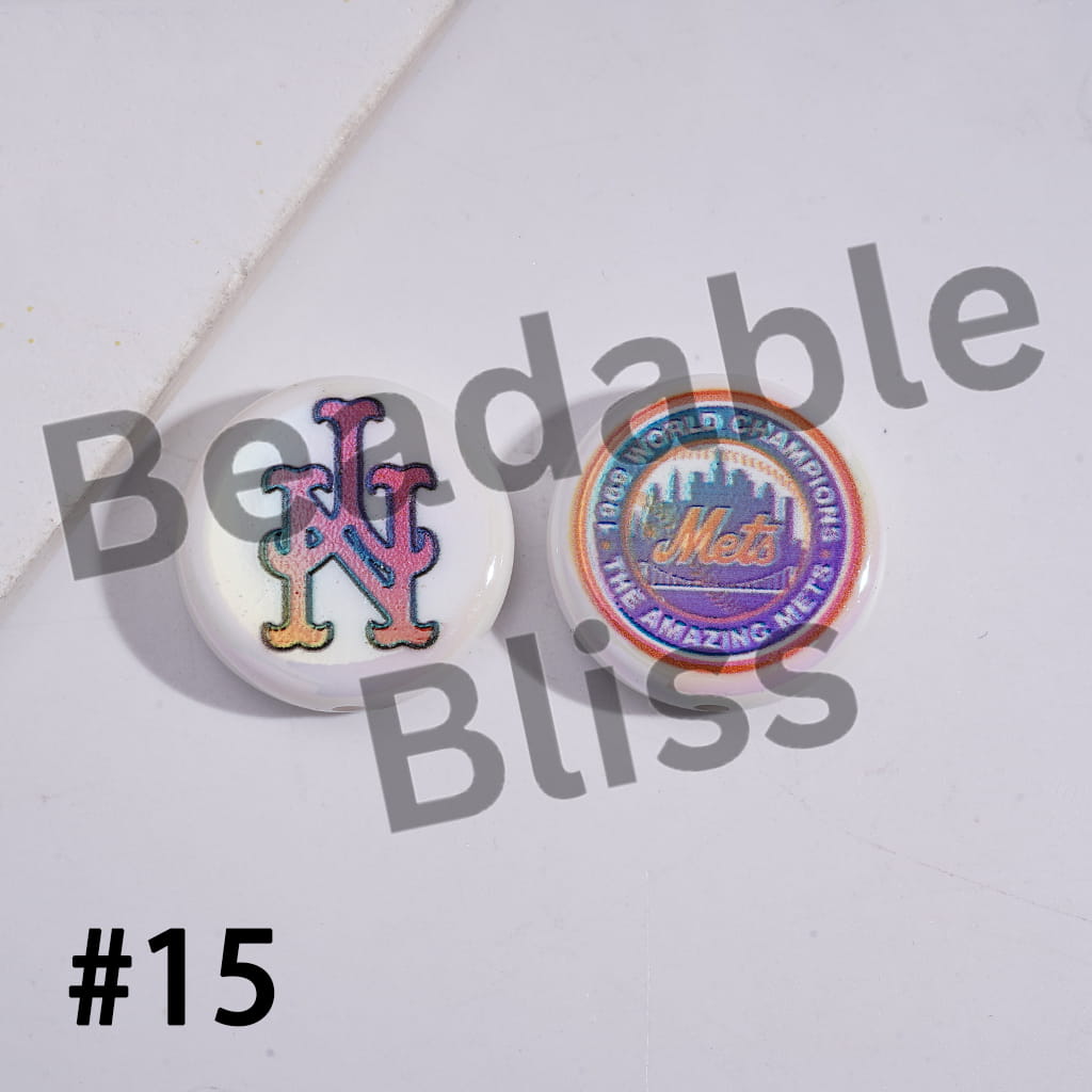 Acrylic Beads UV Coating with Sports American Baseball Series, Around 24MM, Flat Round Shape