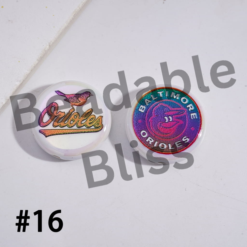 Acrylic Beads UV Coating with Sports American Baseball Series, Around 24MM, Flat Round Shape