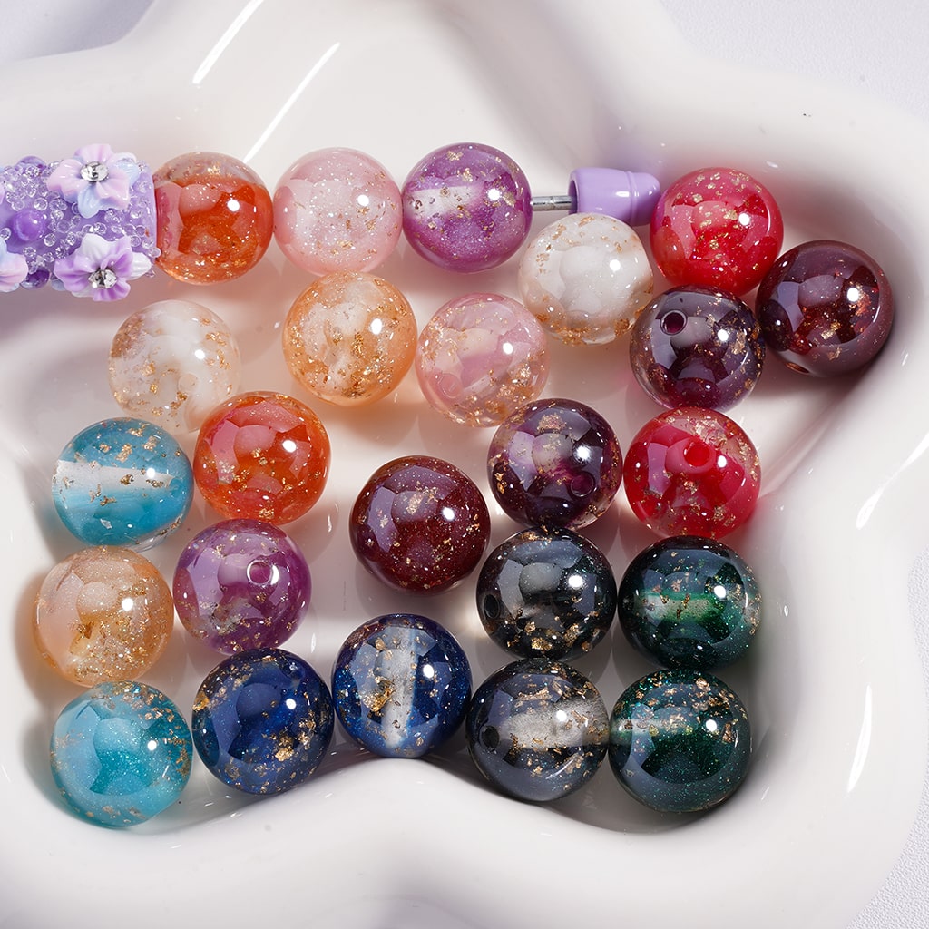 Shiny Gold Foil Glitter Round Acrylic Beads 16mm (Single Color is available for 100pcs (whole bag) Only)