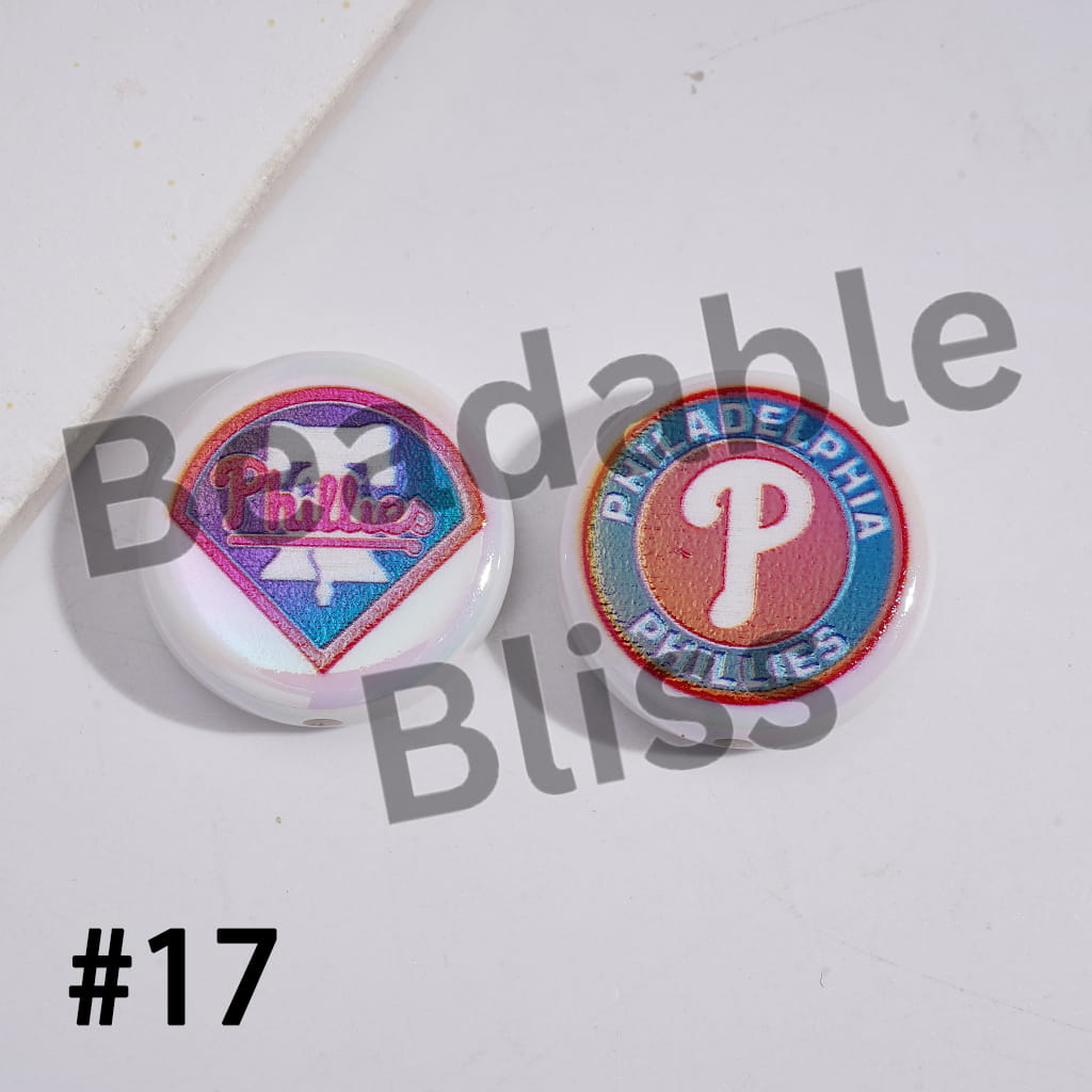 Acrylic Beads UV Coating with Sports American Baseball Series, Around 24MM, Flat Round Shape