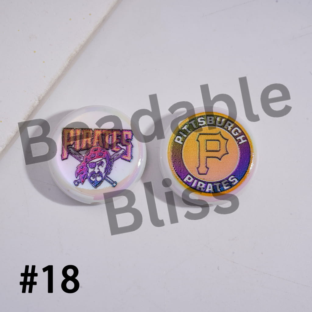 Acrylic Beads UV Coating with Sports American Baseball Series, Around 24MM, Flat Round Shape
