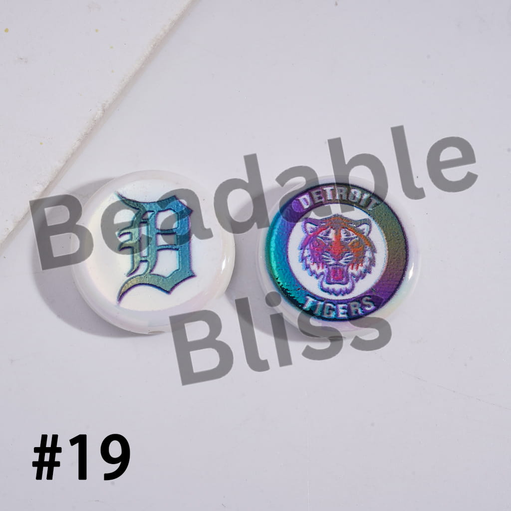 Acrylic Beads UV Coating with Sports American Baseball Series, Around 24MM, Flat Round Shape