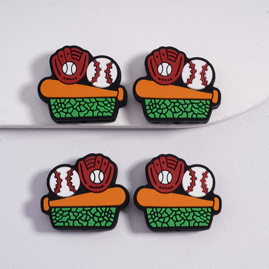 Sports Themed Baseball Glove with Bat Silicone Focal Beads