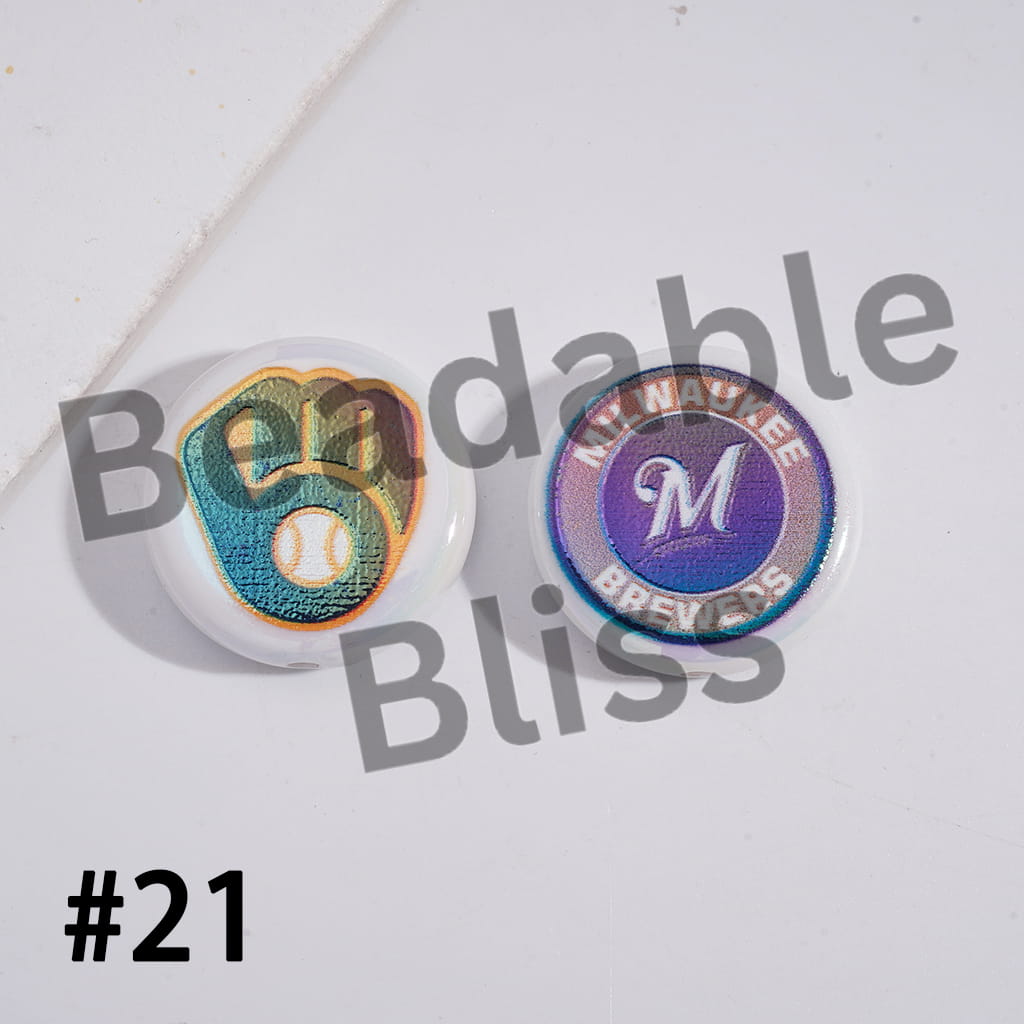 Acrylic Beads UV Coating with Sports American Baseball Series, Around 24MM, Flat Round Shape