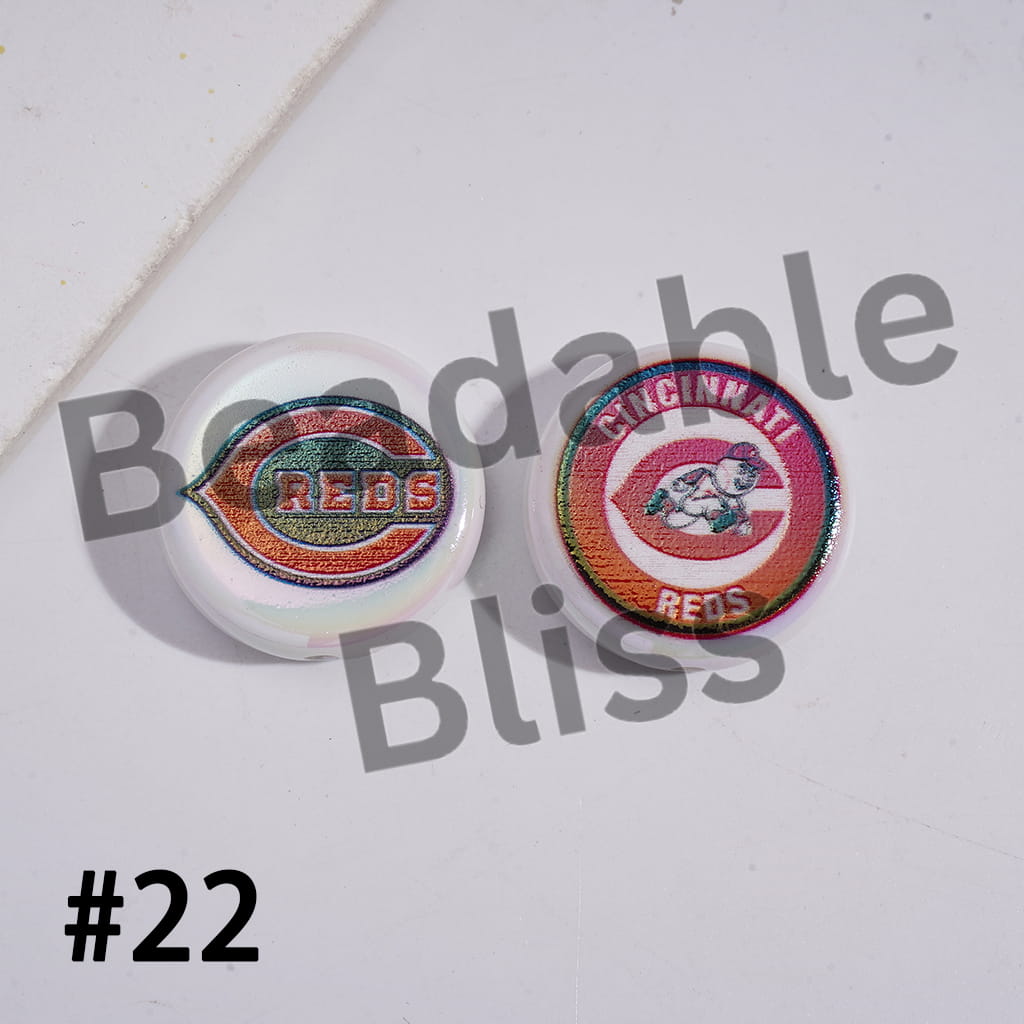 Acrylic Beads UV Coating with Sports American Baseball Series, Around 24MM, Flat Round Shape