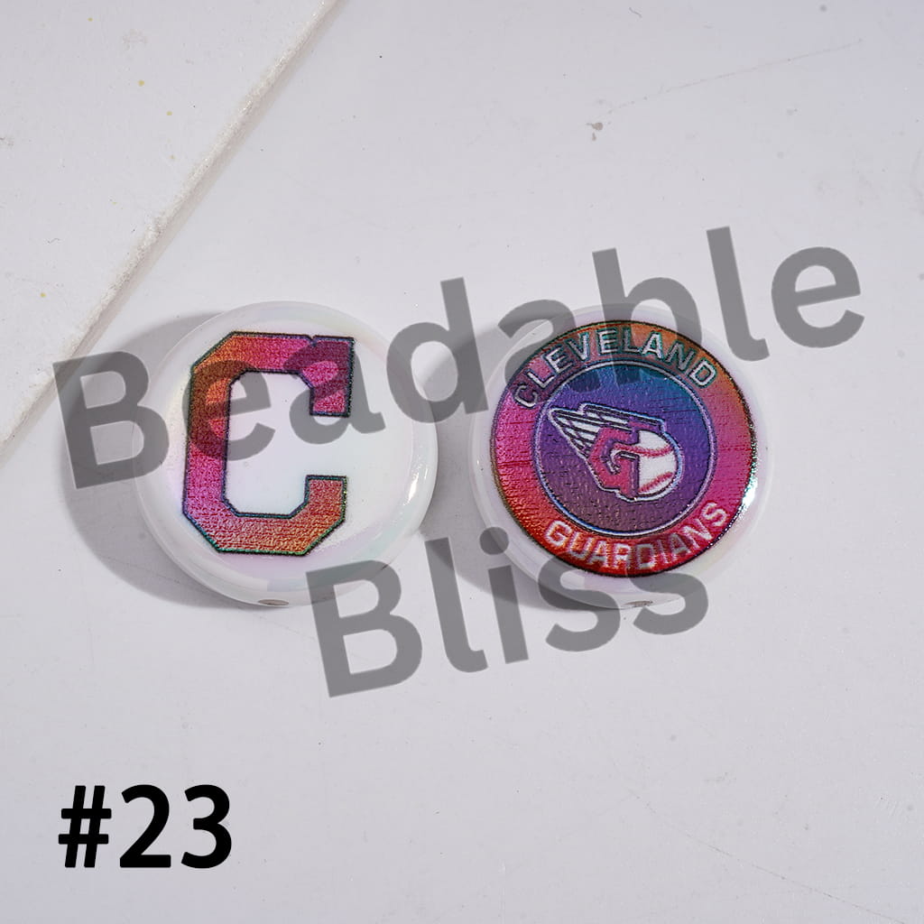 Acrylic Beads UV Coating with Sports American Baseball Series, Around 24MM, Flat Round Shape