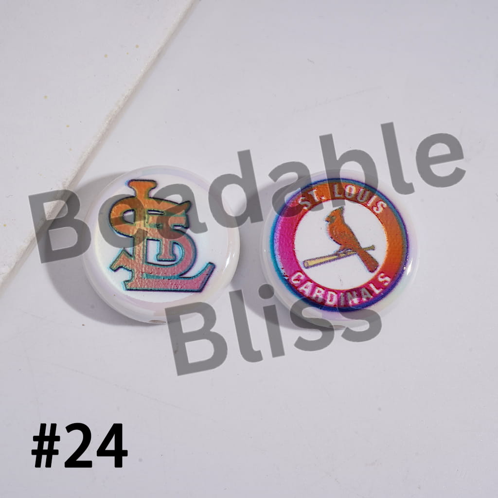 Acrylic Beads UV Coating with Sports American Baseball Series, Around 24MM, Flat Round Shape
