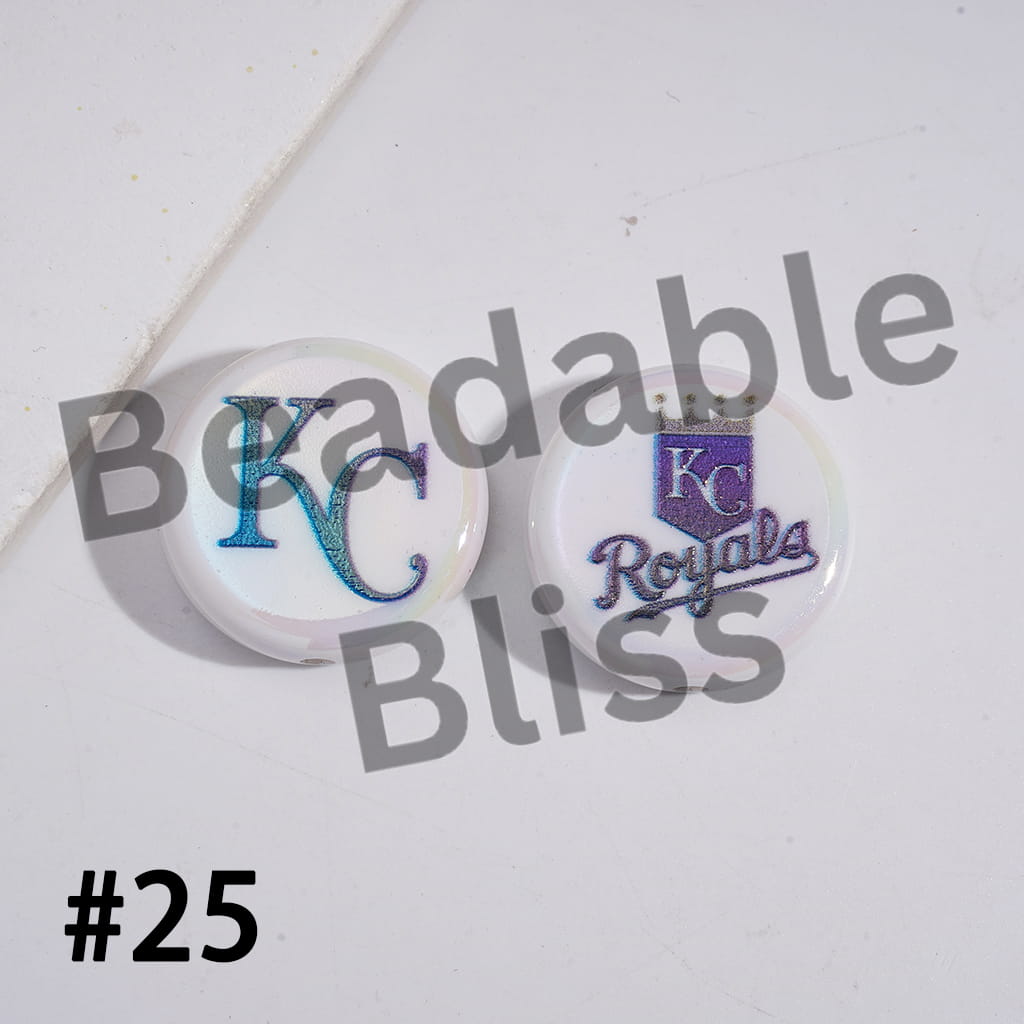 Acrylic Beads UV Coating with Sports American Baseball Series, Around 24MM, Flat Round Shape