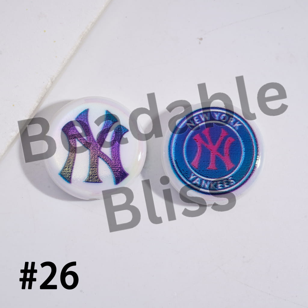 Acrylic Beads UV Coating with Sports American Baseball Series, Around 24MM, Flat Round Shape