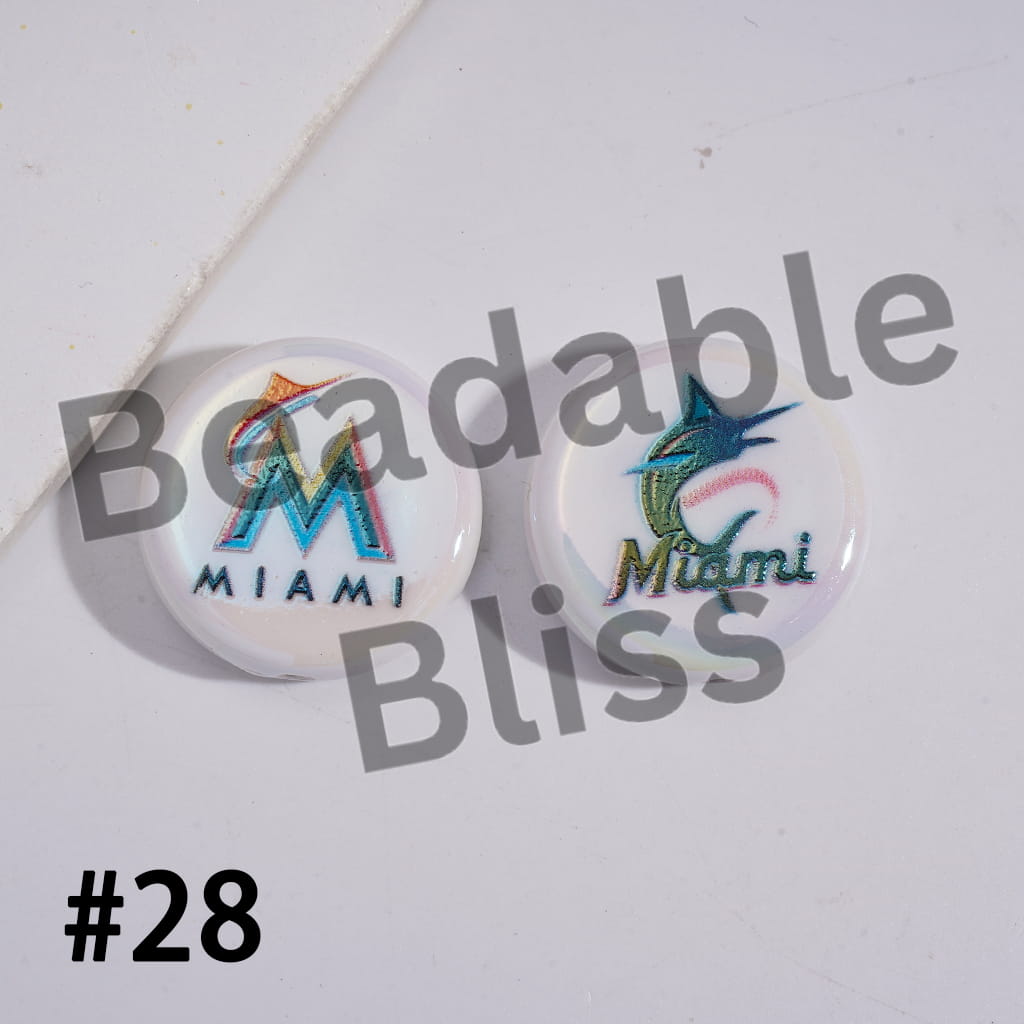 Acrylic Beads UV Coating with Sports American Baseball Series, Around 24MM, Flat Round Shape