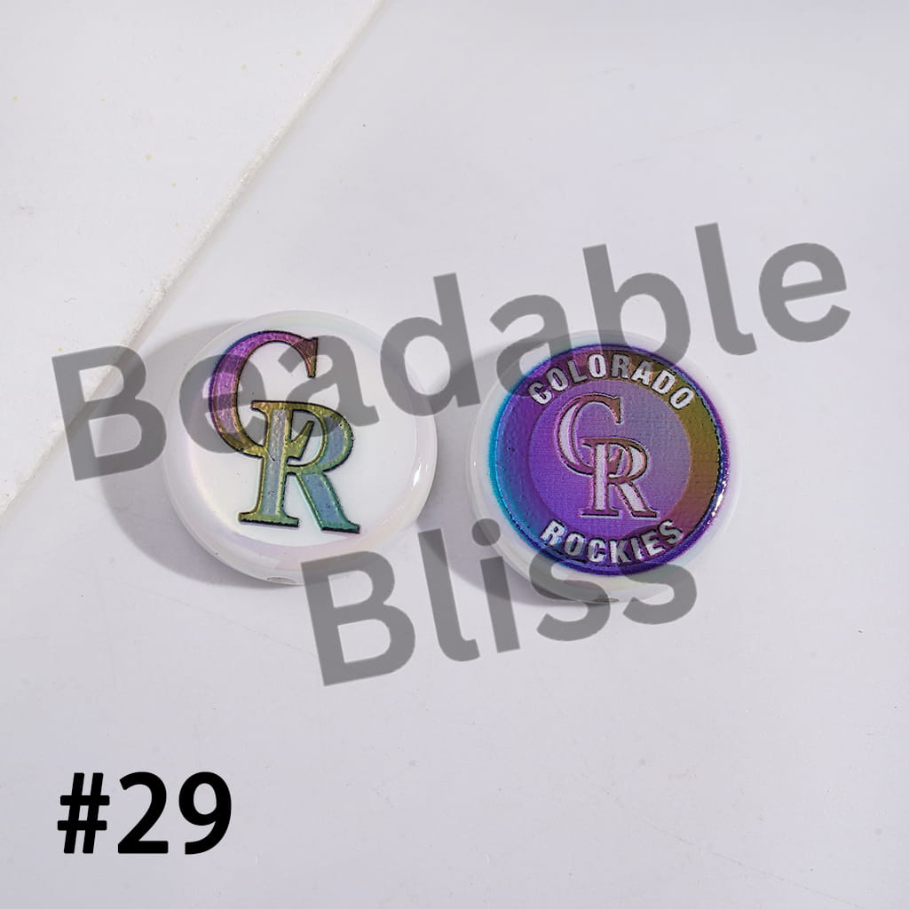 Acrylic Beads UV Coating with Sports American Baseball Series, Around 24MM, Flat Round Shape