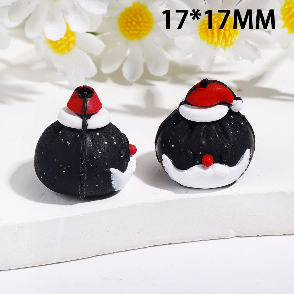 3D Cute Christmas Dumpling Santa Claus Face Red Hat and Silver Glitter Silicone Focal Beads, 17*17MM, Multi Colors Random Mix
