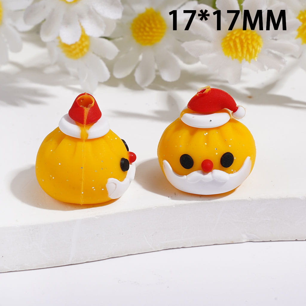 3D Cute Christmas Dumpling Santa Claus Face Red Hat and Silver Glitter Silicone Focal Beads, 17*17MM, Multi Colors Random Mix