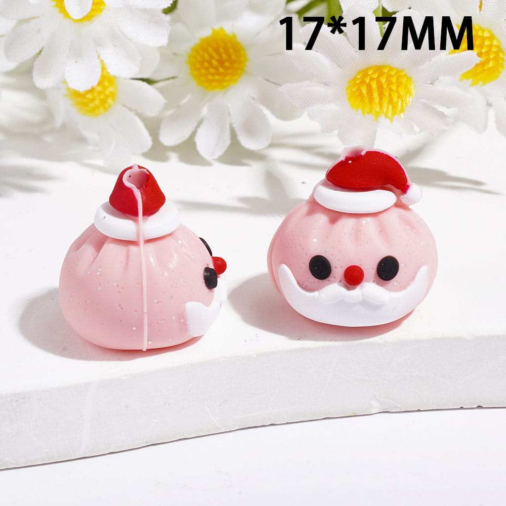 3D Cute Christmas Dumpling Santa Claus Face Red Hat and Silver Glitter Silicone Focal Beads, 17*17MM, Multi Colors Random Mix