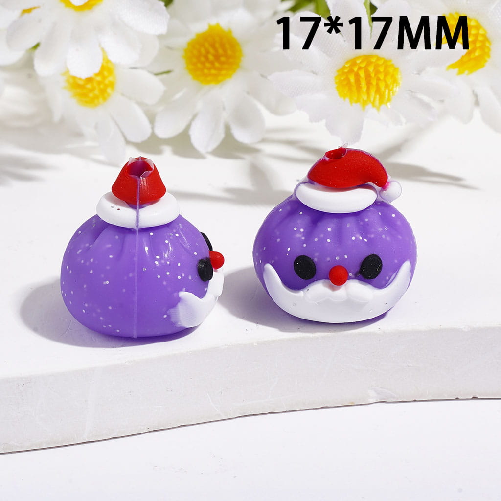 3D Cute Christmas Dumpling Santa Claus Face Red Hat and Silver Glitter Silicone Focal Beads, 17*17MM, Multi Colors Random Mix