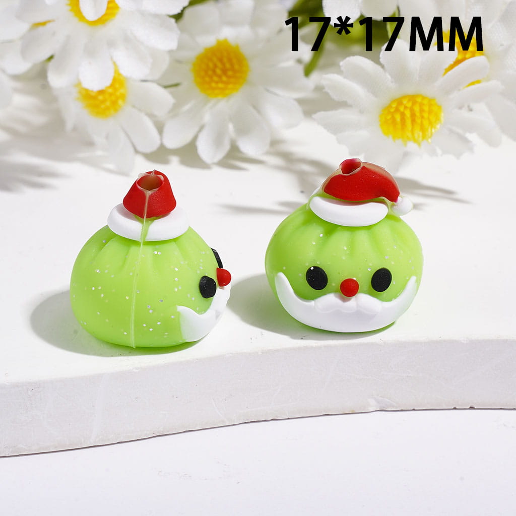 3D Cute Christmas Dumpling Santa Claus Face Red Hat and Silver Glitter Silicone Focal Beads, 17*17MM, Multi Colors Random Mix