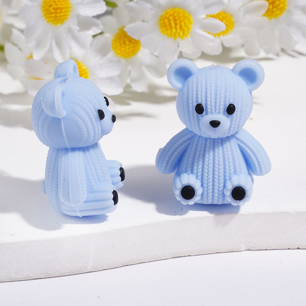 3D Adorable Knitted Teddy Bear with Wool Yarn Texture Silicone Focal Beads, Multi Colors Random Mix