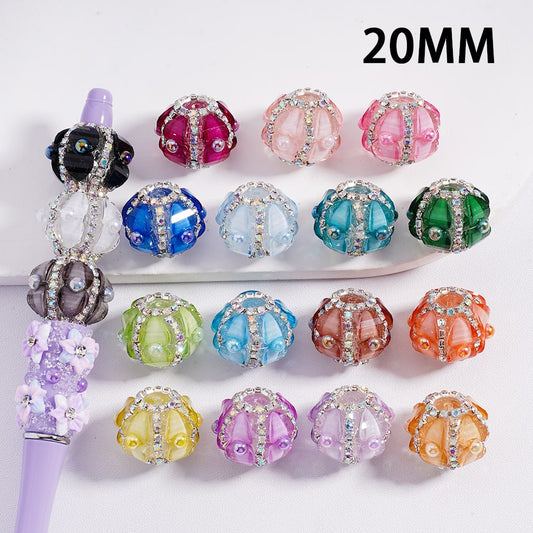 AB Rhinestone Heart & Pearl Multi Color Round Acrylic Beads 20mm
