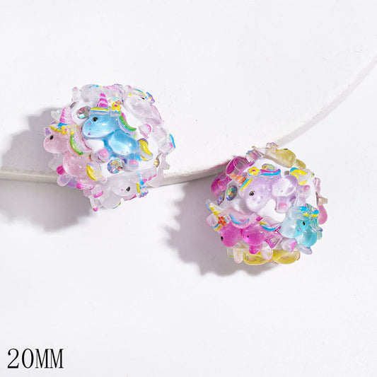 Adorable Pastel-Colored Rainbow Unicorn Character with Sparkling AB Rhinestone Clay Beads, 20MM