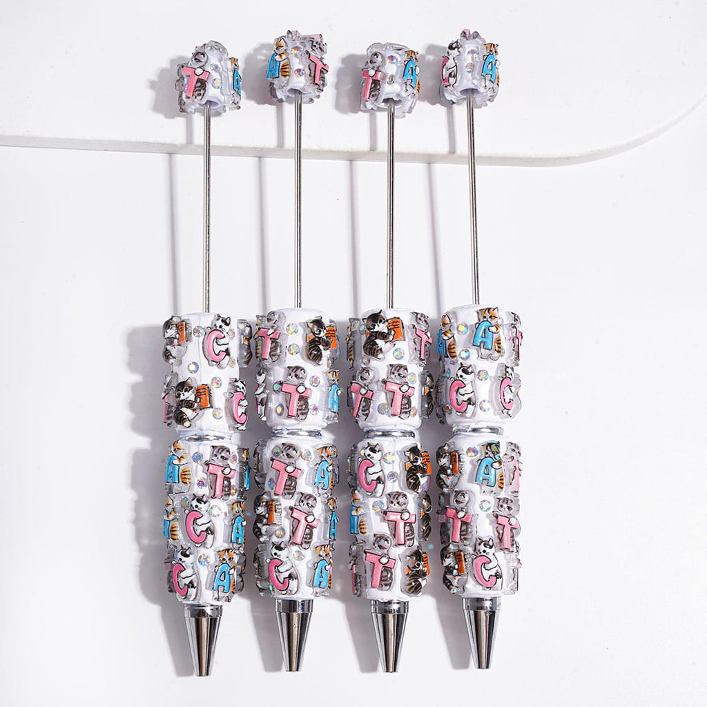 Little Playful Cats & Stylized Alphabet Letter Design with Sparkling AB Rhinestones Beadable Clay Pen