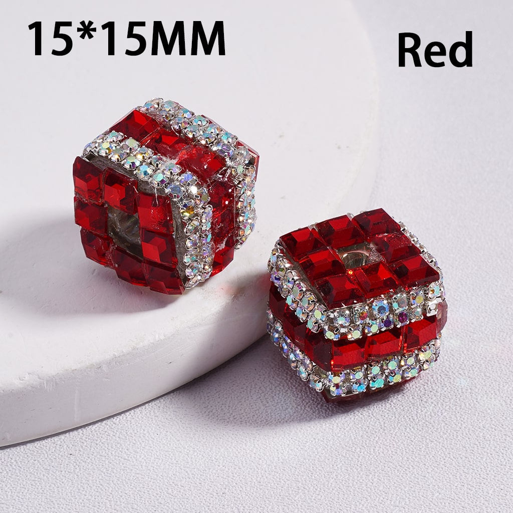 Metallic Cube Mini Cute Square Shape AB Rhinestones Chains Acrylic Beads 15*15MM