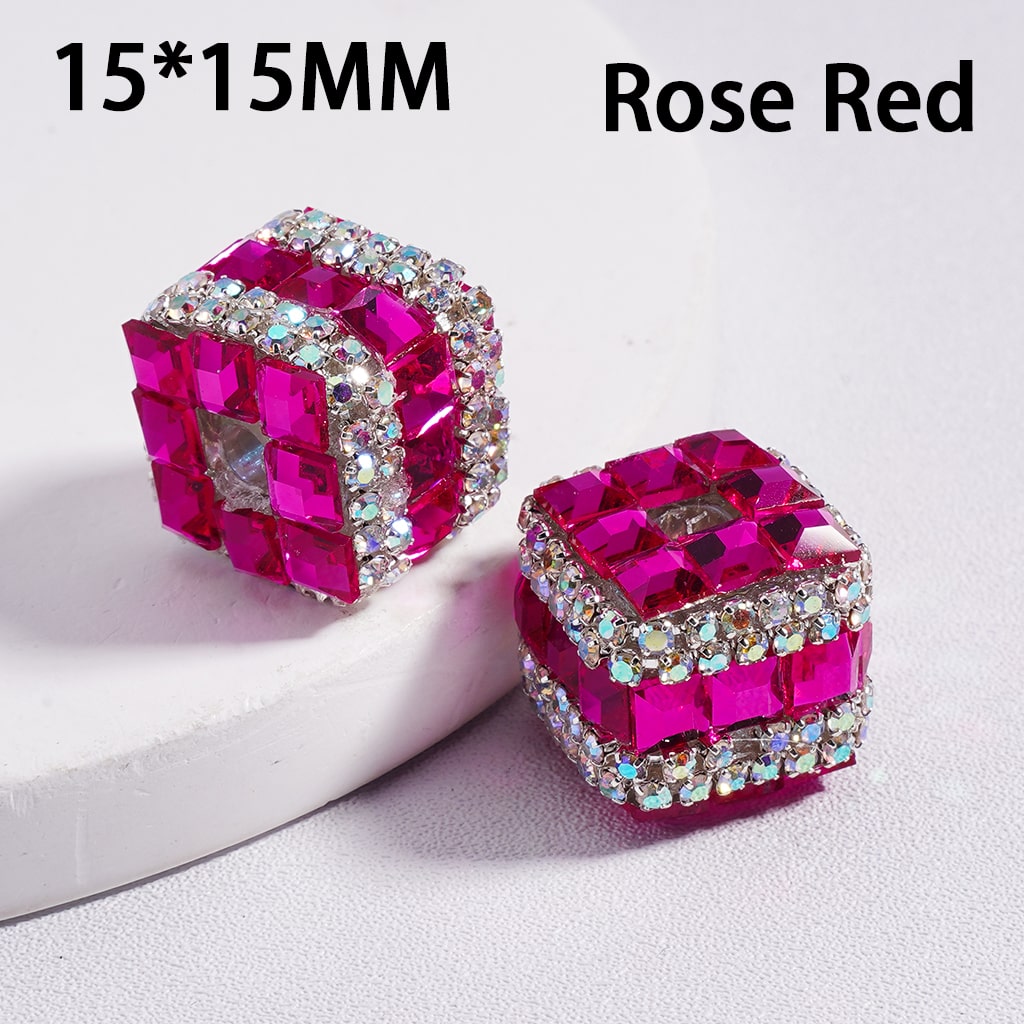 Metallic Cube Mini Cute Square Shape AB Rhinestones Chains Acrylic Beads 15*15MM