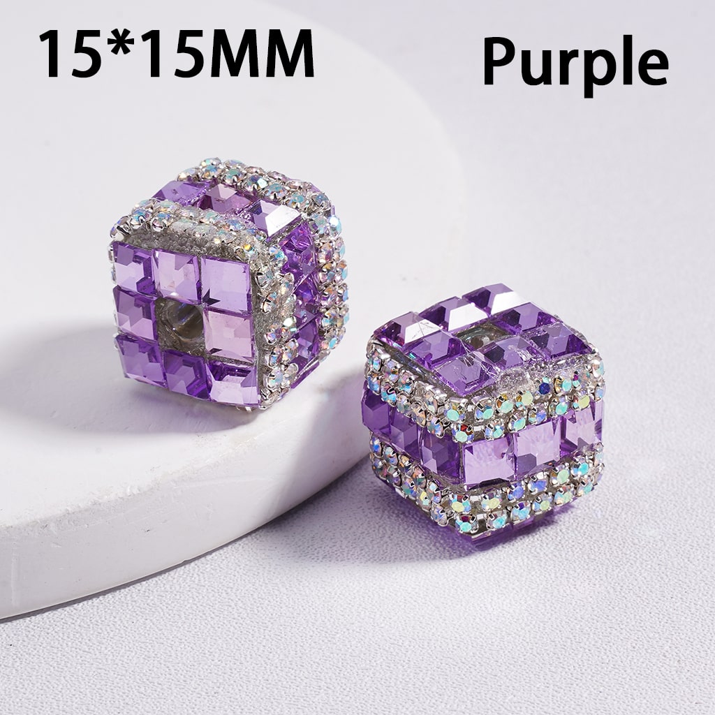 Metallic Cube Mini Cute Square Shape AB Rhinestones Chains Acrylic Beads 15*15MM
