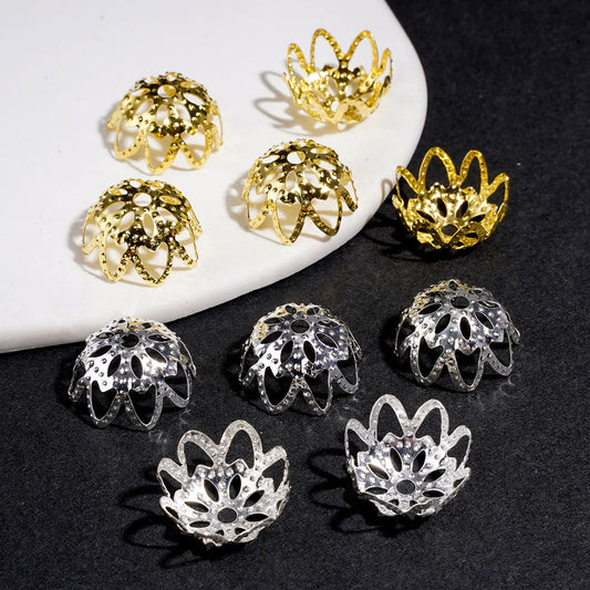 Silver and Gold Flower Filigree Bead Caps, Alloy Bead Caps, (They Fit 16MM Beads)