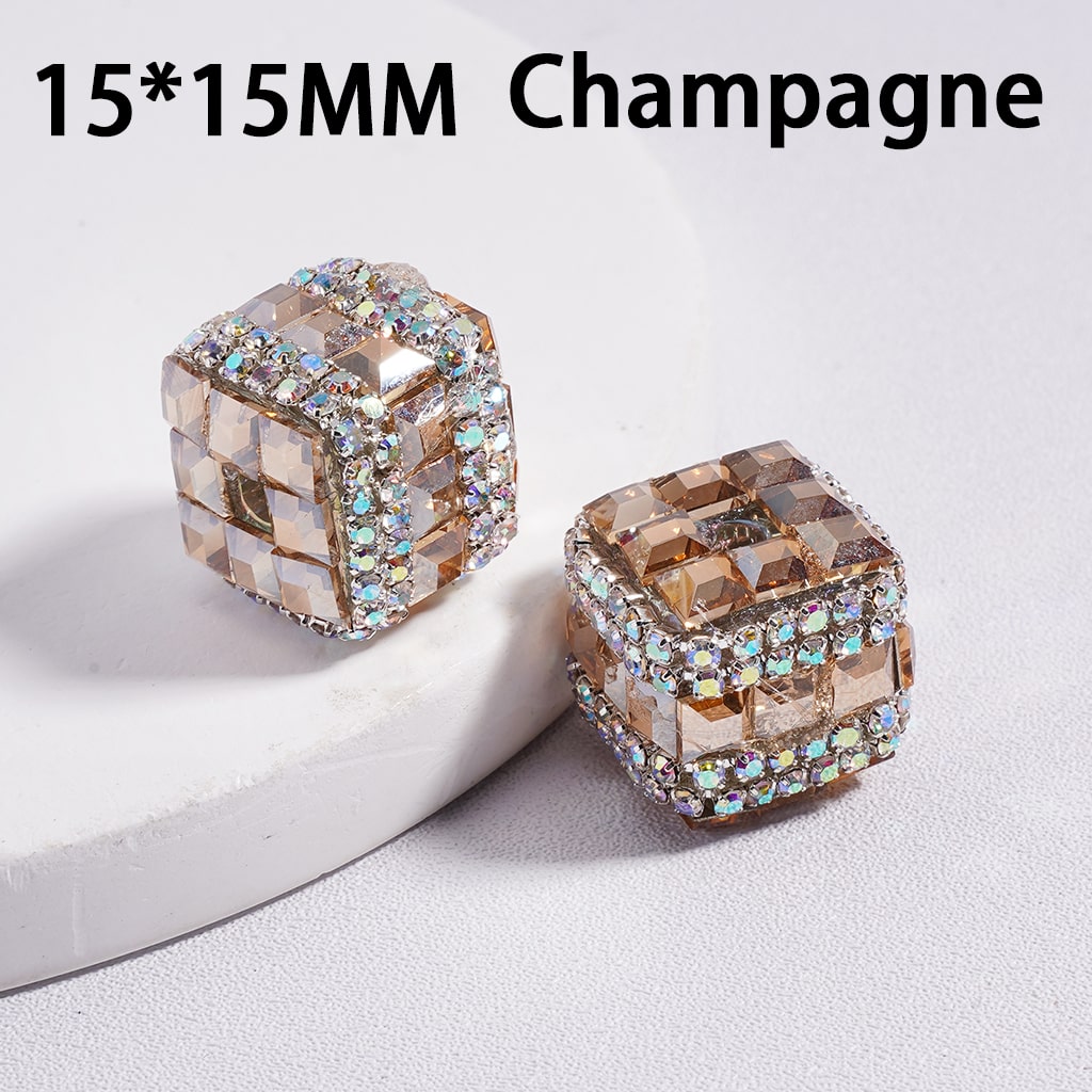 Metallic Cube Mini Cute Square Shape AB Rhinestones Chains Acrylic Beads 15*15MM