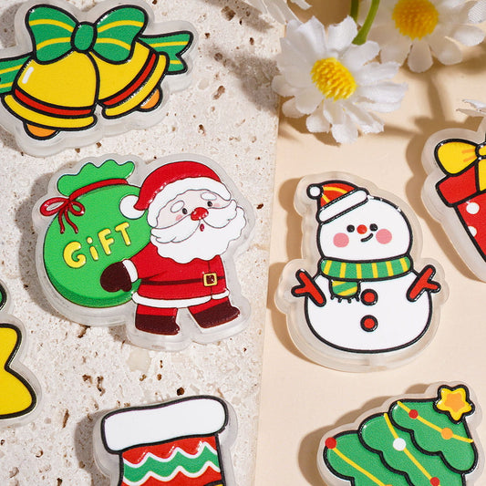 Cute Christmas Santa, Reindeer, Snowman, Christmas Tree & Gift Printed Acrylic Beads, Assorted Designs, Random Mix