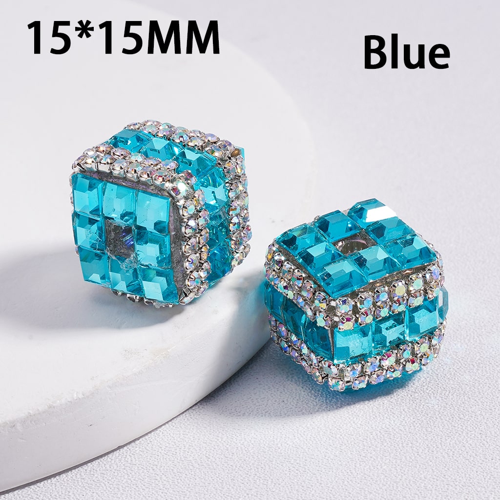 Metallic Cube Mini Cute Square Shape AB Rhinestones Chains Acrylic Beads 15*15MM