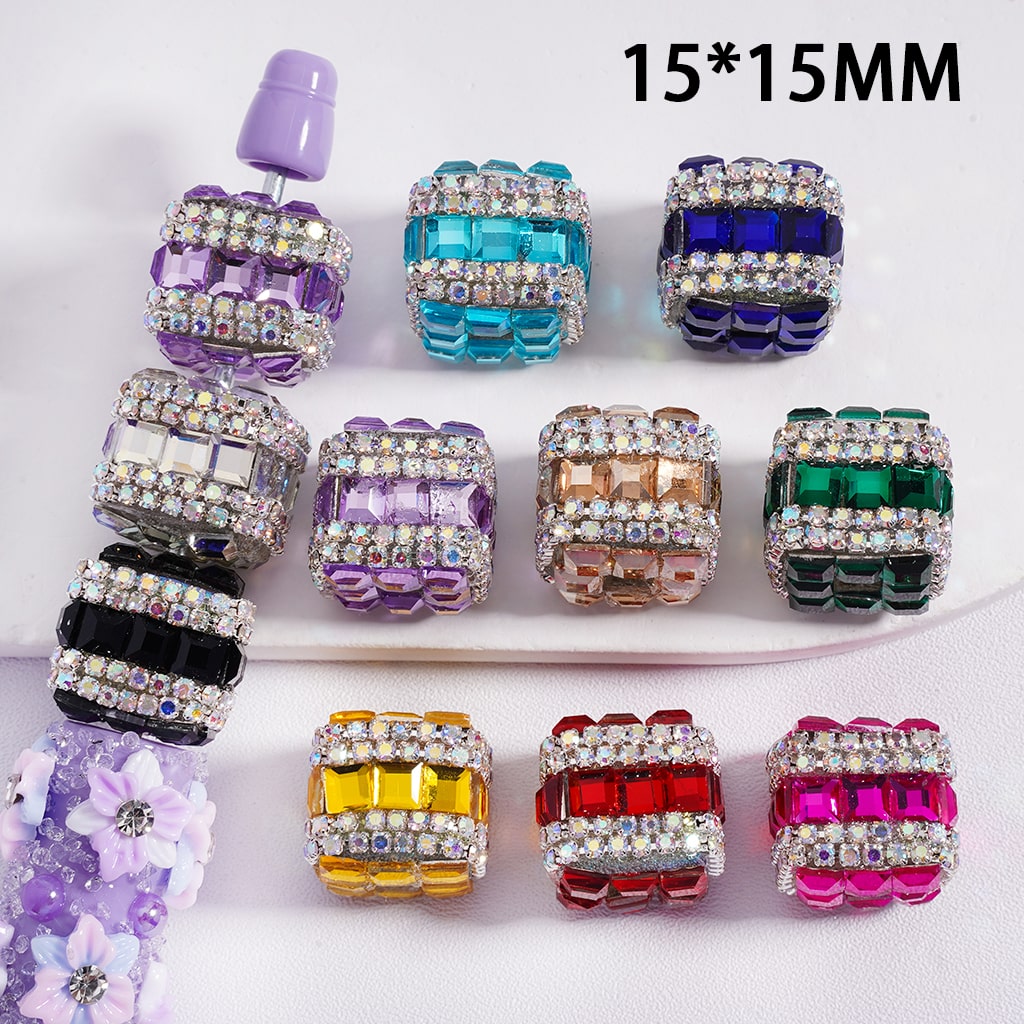 Metallic Cube Mini Cute Square Shape AB Rhinestones Chains Acrylic Beads 15*15MM