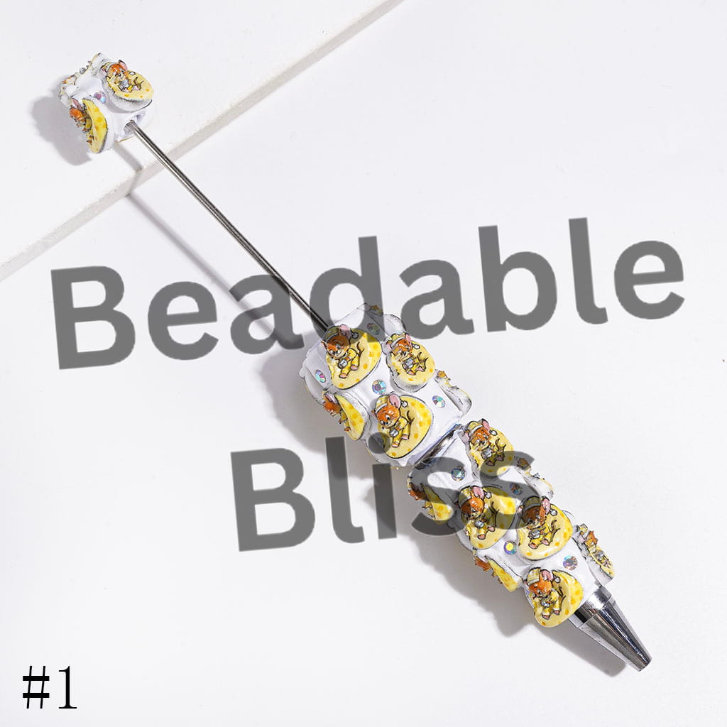 Beadable Clay Pens with Cat & Mouse Characters & AB Rhinestones
