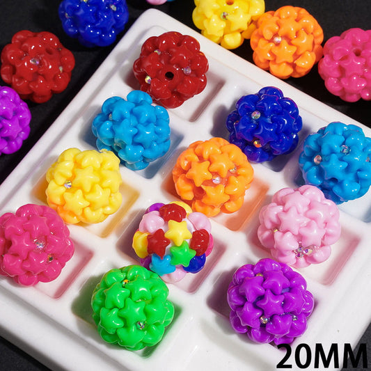 Mini Star Cluster Handmade Acrylic Beads with AB Rhinestones, 20MM, Multi Colors Random Mix