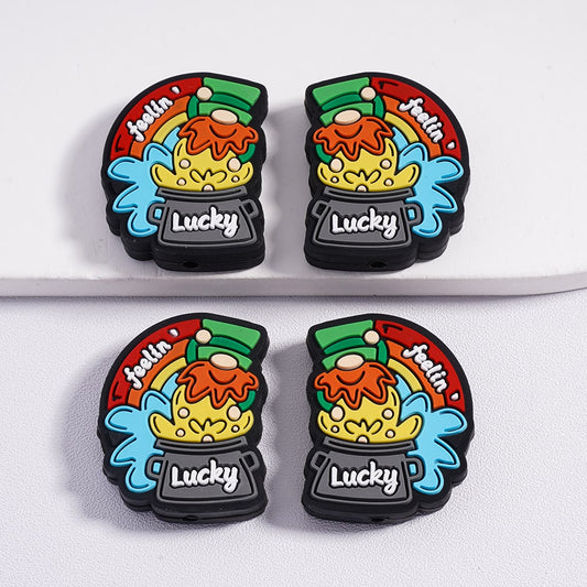 Saint Patrick's Day Special Gnome Green Hat Design Feeling Lucky Silicone Focal Beads