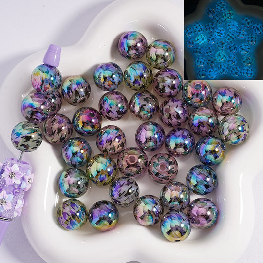 Glow in the Dark Spooky Bat Print Halloween Themed Round Acrylic Beads 16mm Random Mix