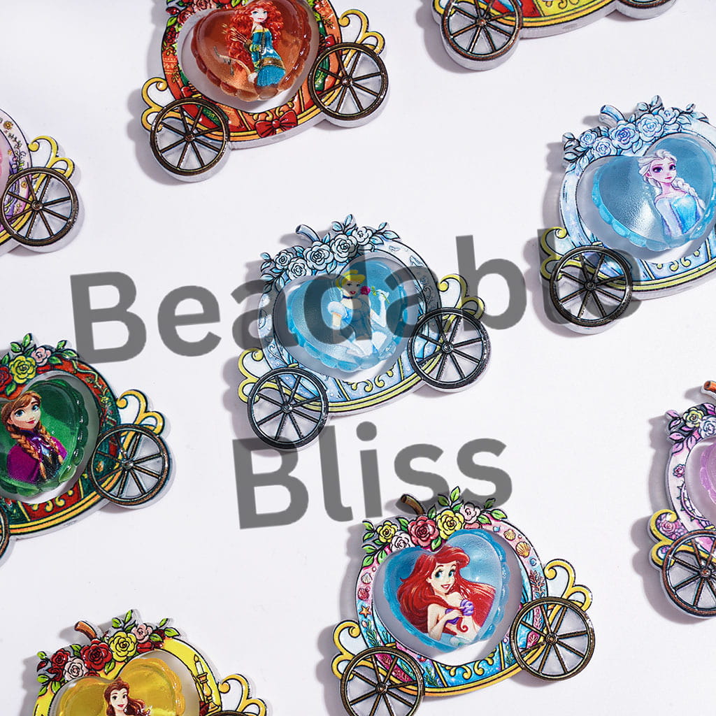 Classic Princess Character Collection Set Acrylic Beads, Hollowed Pumpkin Carriage and Heart Shaped Pieces, Random Mix