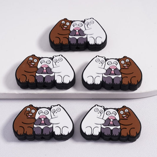 Triple Bear Family Charm Silicone Focal Beads