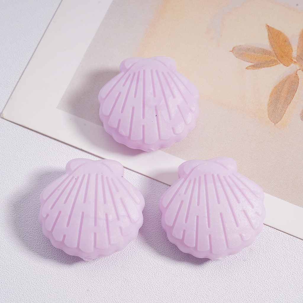 Cute Mini Pastel Shell Shaped In Solid Color Silicone Focal Beads Random Mix