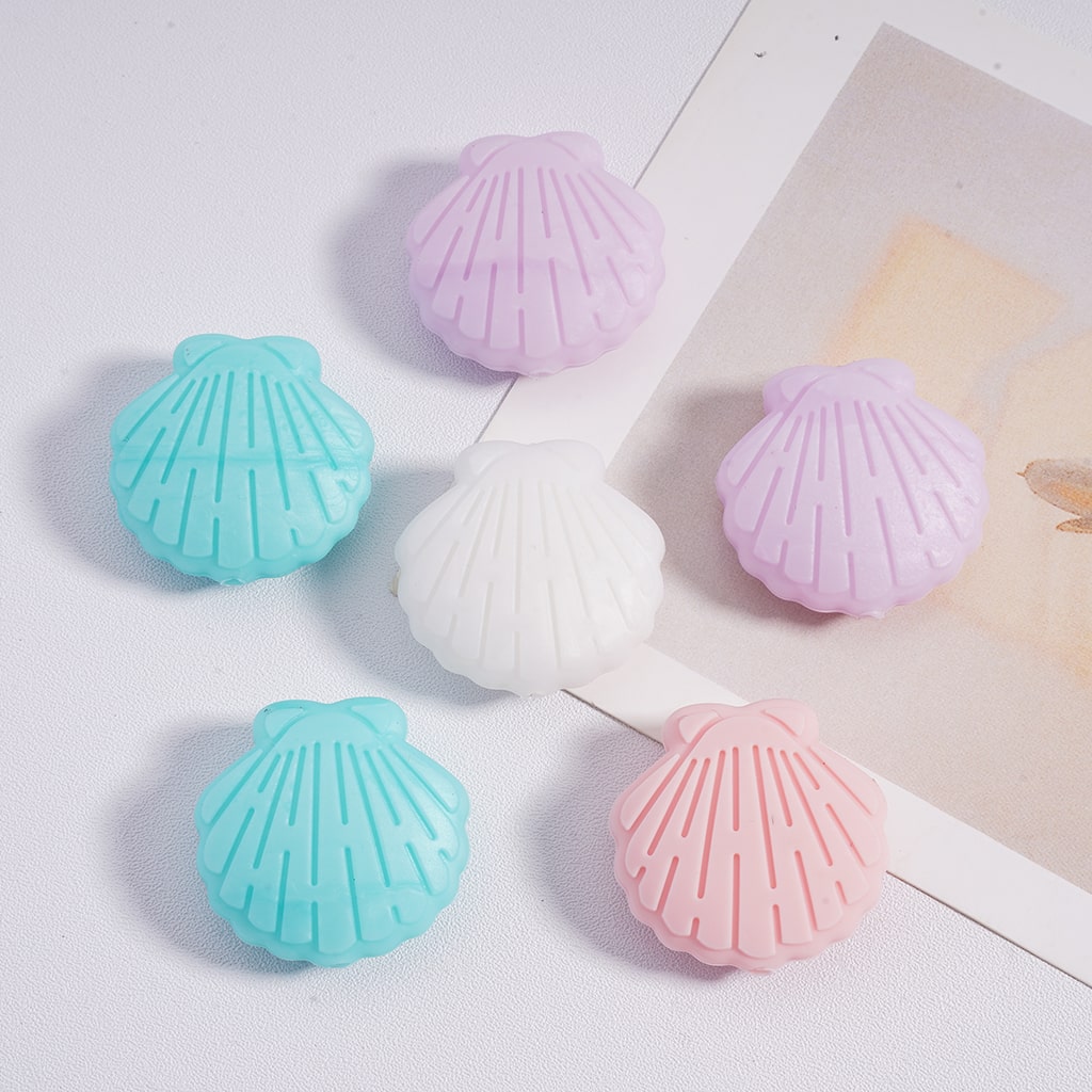 Cute Mini Pastel Shell Shaped In Solid Color Silicone Focal Beads Random Mix