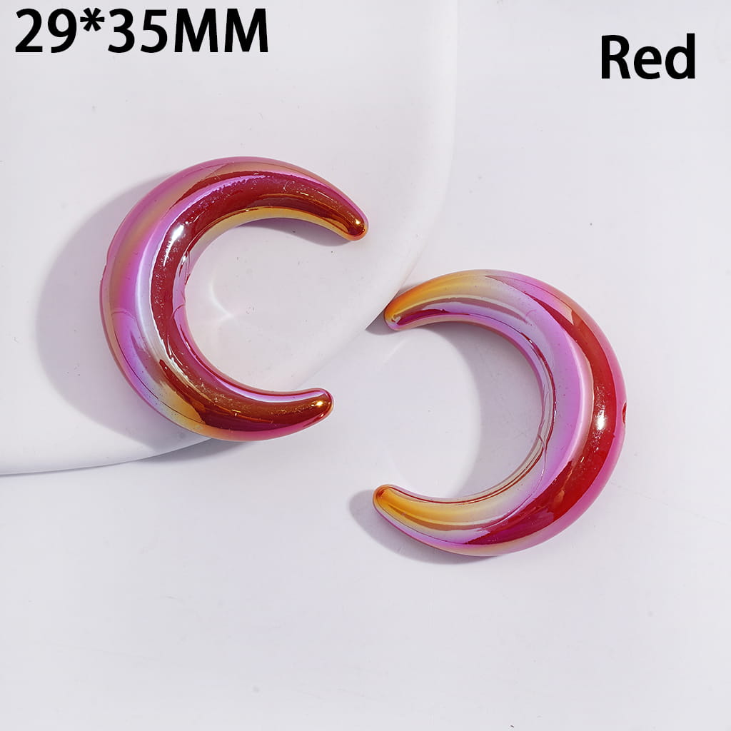 UV Coated Crescent Moon Shape Solid Dark Color Acrylic Beads Horizontal Hole 29*35MM