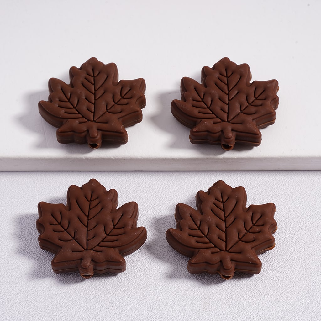 Maple Cute Leafy Charm Solid Color Silicone Focal Beads Random Mix