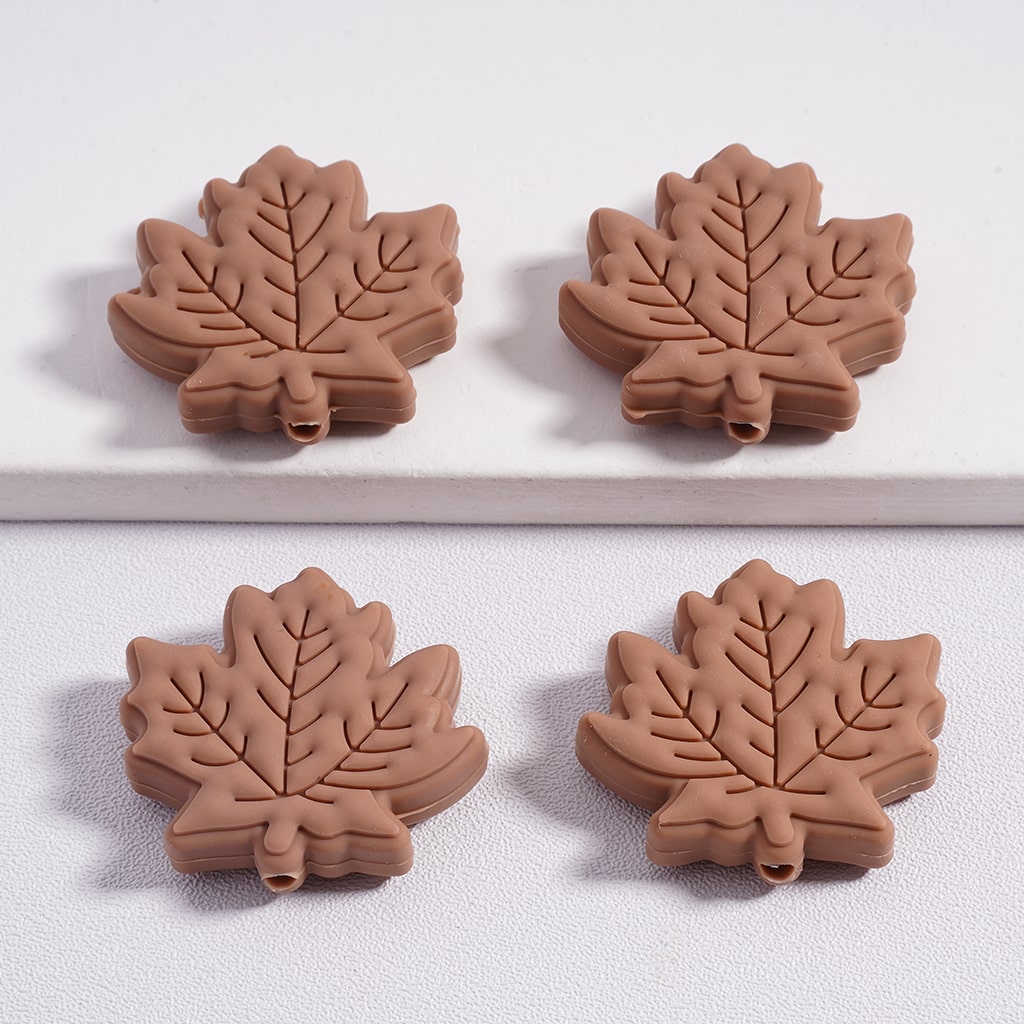 Maple Cute Leafy Charm Solid Color Silicone Focal Beads Random Mix