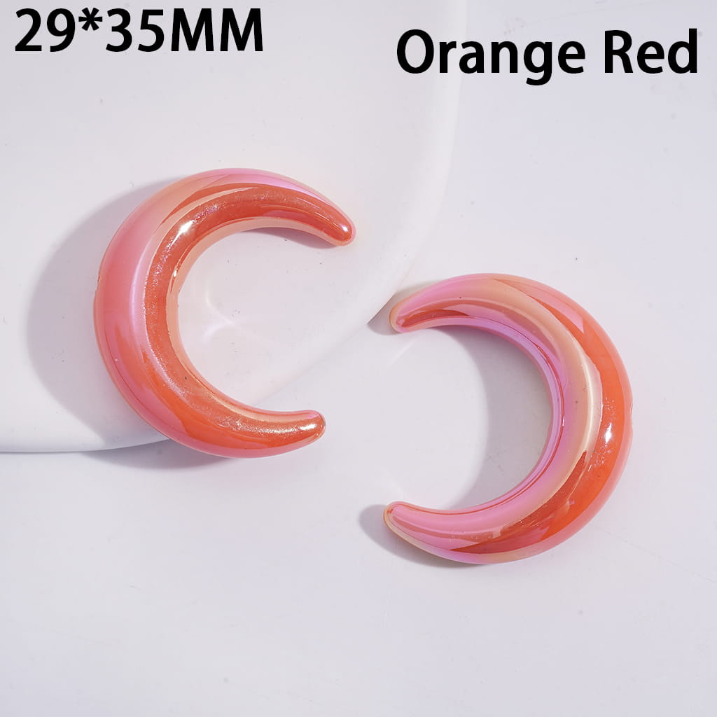 UV Coated Crescent Moon Shape Solid Dark Color Acrylic Beads Horizontal Hole 29*35MM