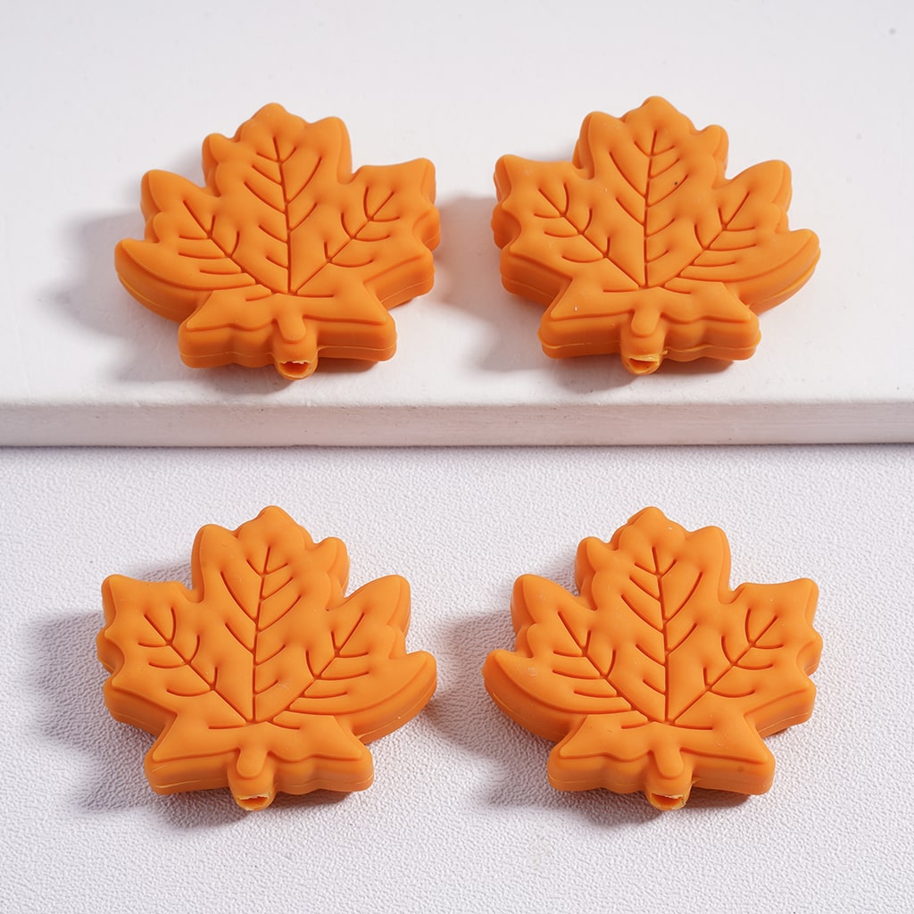 Maple Cute Leafy Charm Solid Color Silicone Focal Beads Random Mix