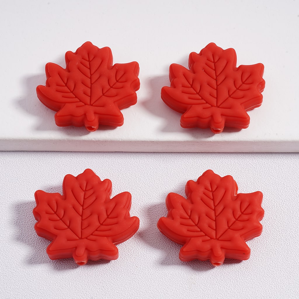 Maple Cute Leafy Charm Solid Color Silicone Focal Beads Random Mix