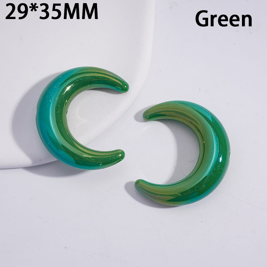 UV Coated Crescent Moon Shape Solid Dark Color Acrylic Beads Horizontal Hole 29*35MM