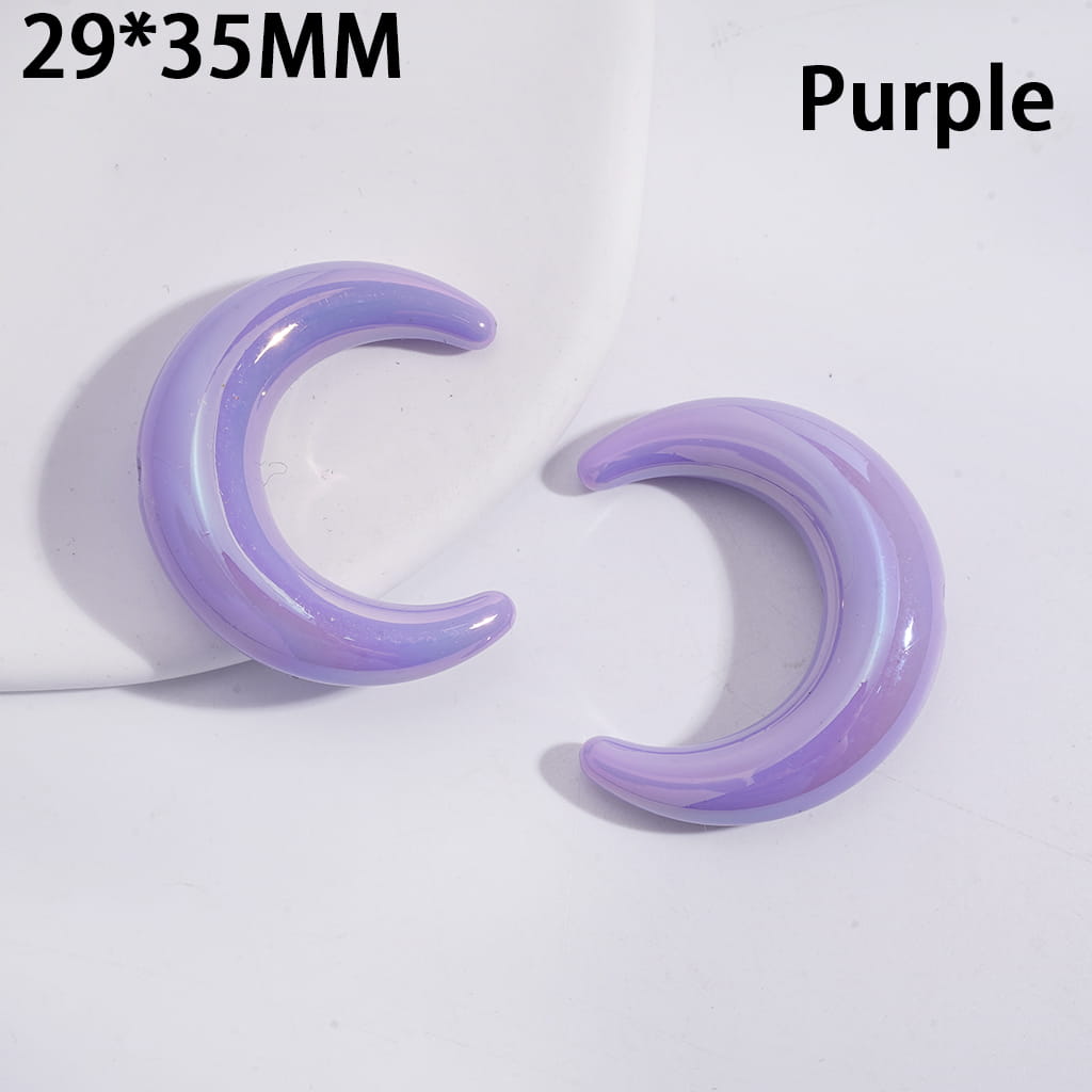 UV Coated Crescent Moon Shape Solid Dark Color Acrylic Beads Horizontal Hole 29*35MM