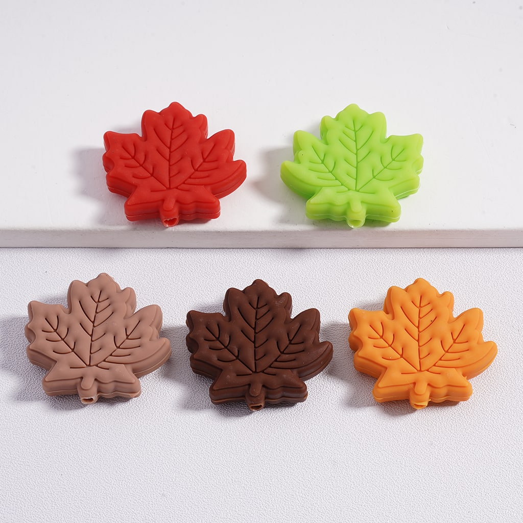 Maple Cute Leafy Charm Solid Color Silicone Focal Beads Random Mix