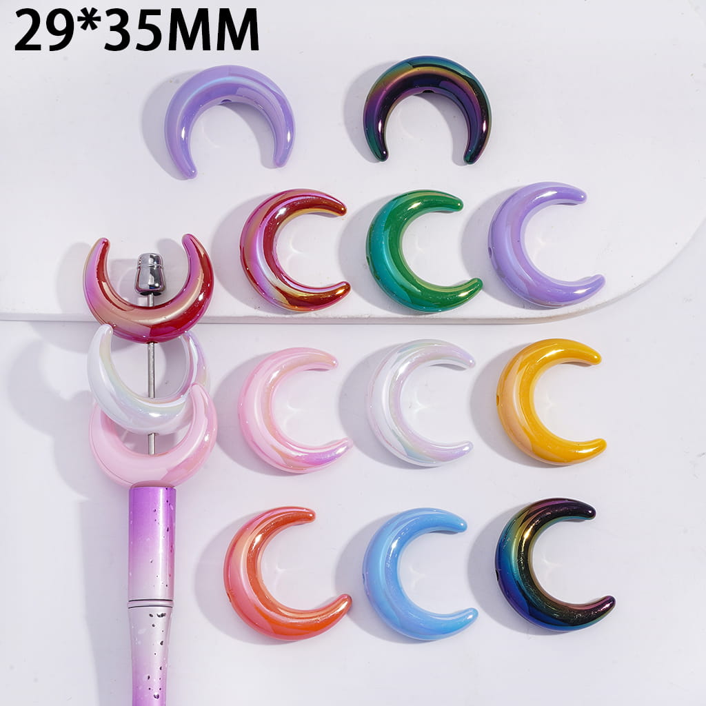 UV Coated Crescent Moon Shape Solid Dark Color Acrylic Beads Horizontal Hole 29*35MM